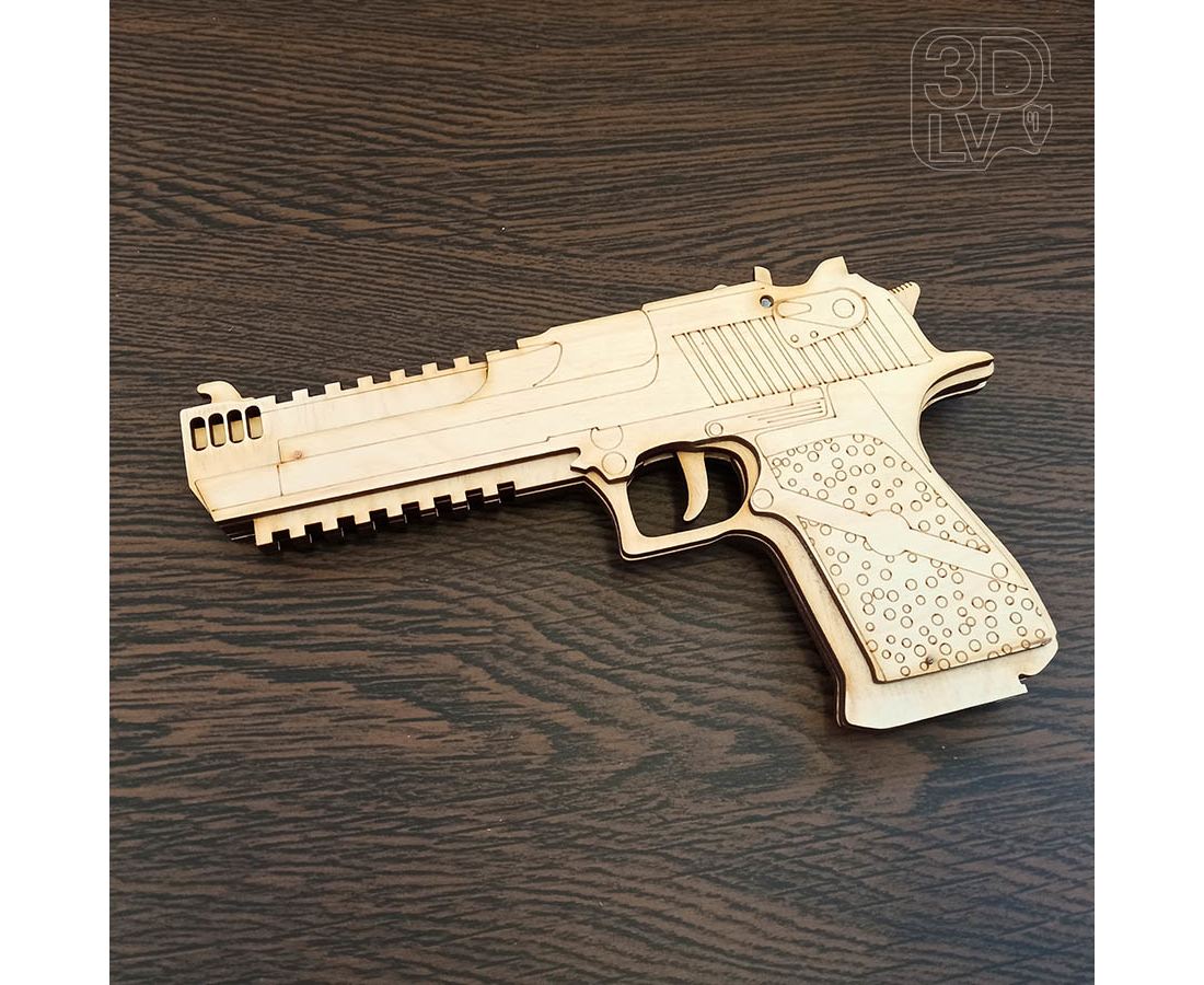 Резинкострел пистолет Desert Eagle синяя фанера копия 1:1 (3DLV-19-9301) из  дерева купить